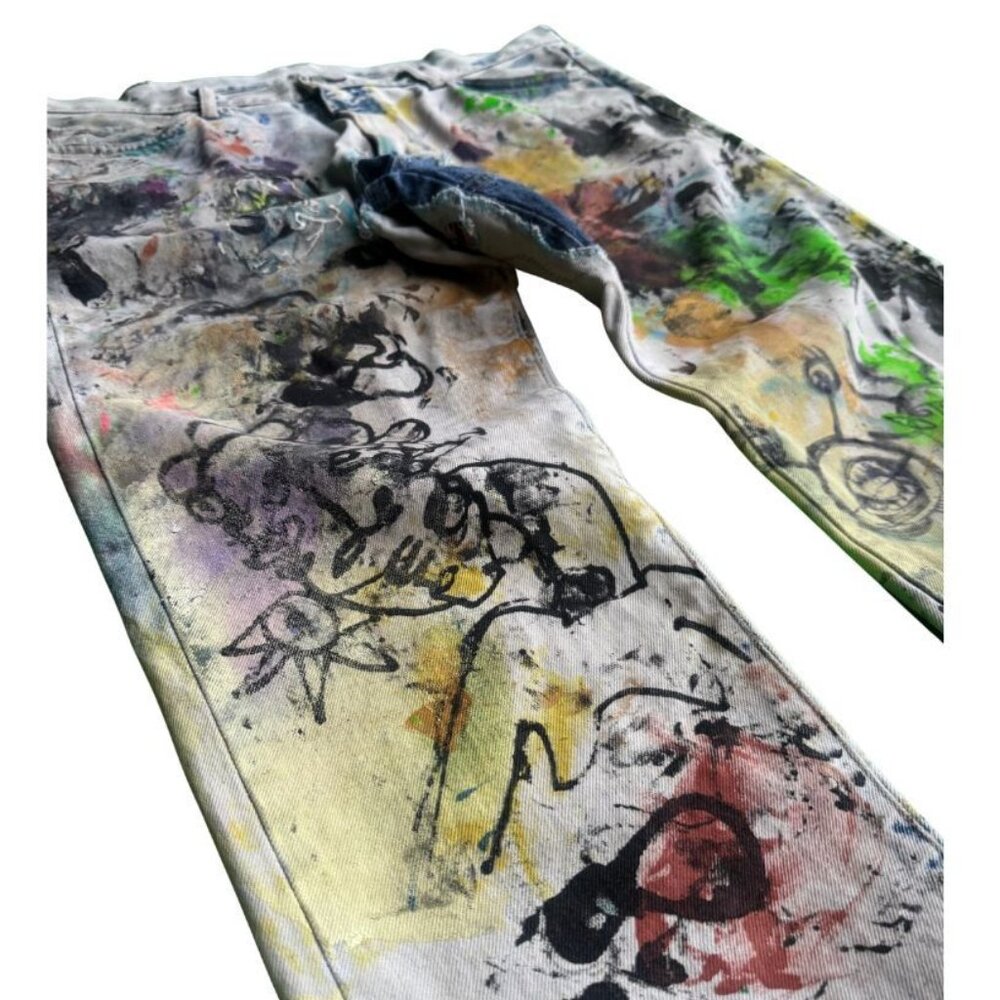 Hand Painted Patchwork Denim Jeans - image 1